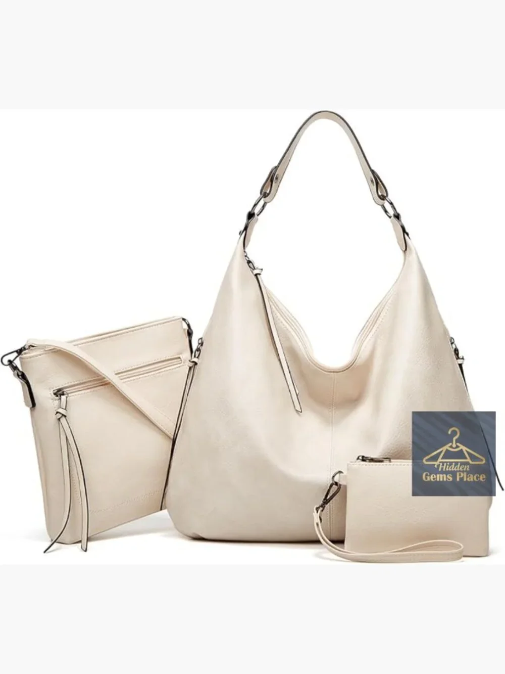 Soft Leather Handbags 3-Piece Set Crossbody Purse Wristlet Hobo Bag for Work